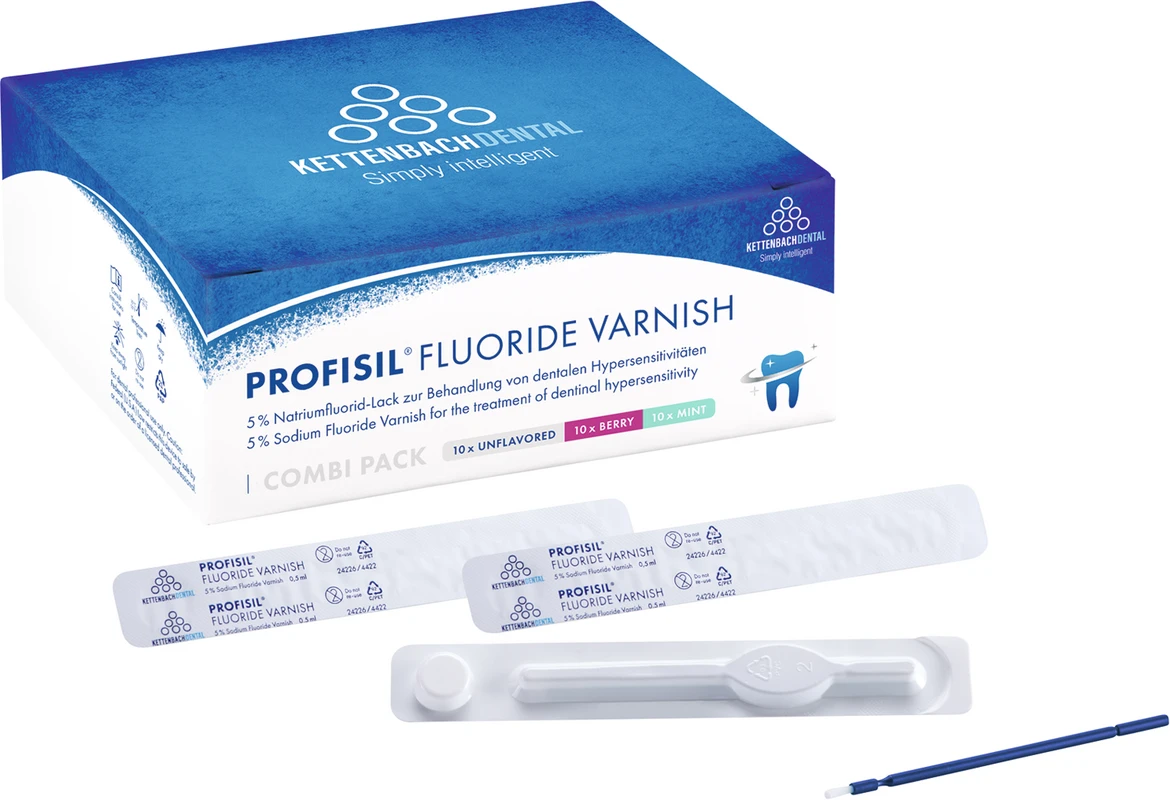 Profisil® Fluoride Varnish Combi Pack 30 Stück (je 10 x 0,5 ml), Minze, Beere, Neutral