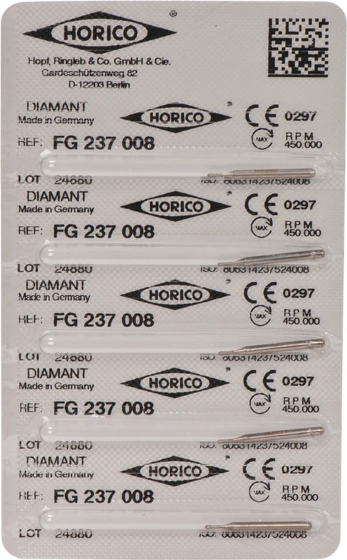 Diamantschleifer 237 Packung 5 Stück FG, Figur 237, 2,5 mm, ISO 008