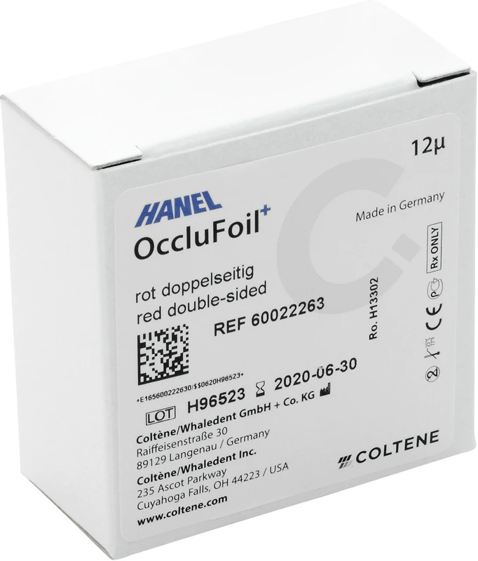 HANEL OccluFoil+, doppelseitig 12µ Rolle 25 m rot, 22 mm breit, PET
