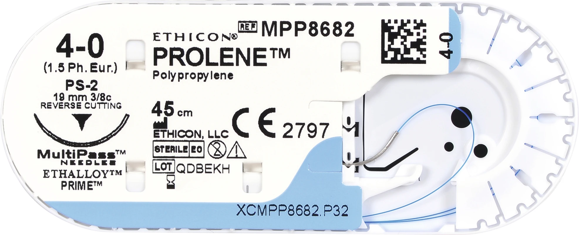 PROLENE Packung 36 Stück blau, 45 cm, FS2 VB, 3/8 Kreis, schneidend, 19 mm, USP 5/0