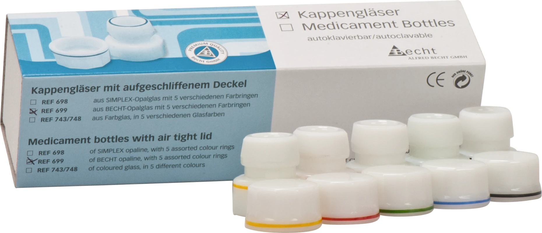 Kappengläser aus Opalglas Sortiment 5 Stück sortiert (gelb, grün, rot, blau, schwarz)