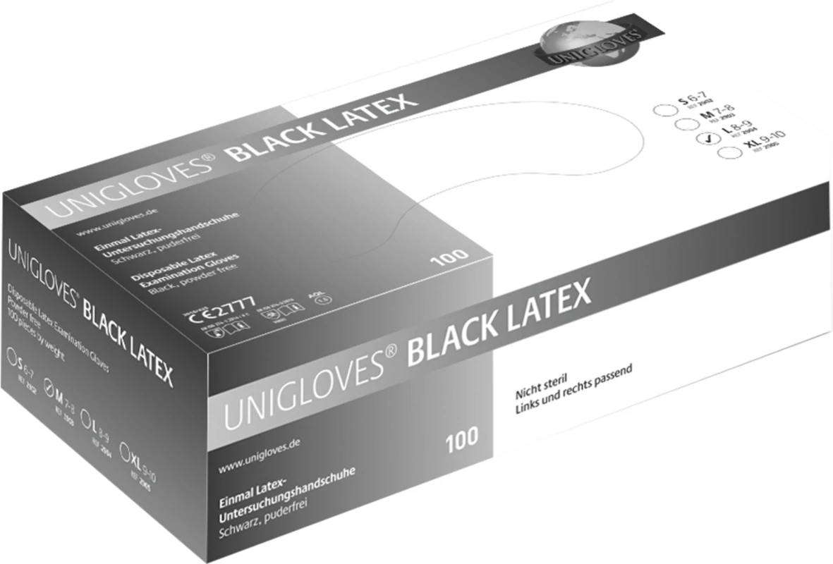 BLACK LATEX Packung 100 Stück puderfrei, schwarz, L BLACK LATEX Unigloves