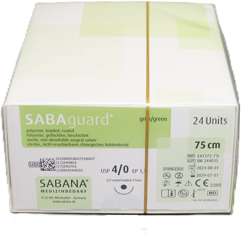SABAguard® Packung 24 Stück grün, 75 cm, HR-17, 1/2 Kreis, Rundkörper, 17 mm, USP 4/0