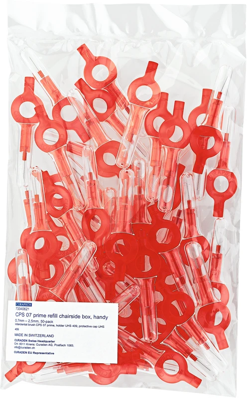 CURAPROX CPS prime handy Beutel 50 Stück 07 rot, Ø 2,5 mm, vormontiert