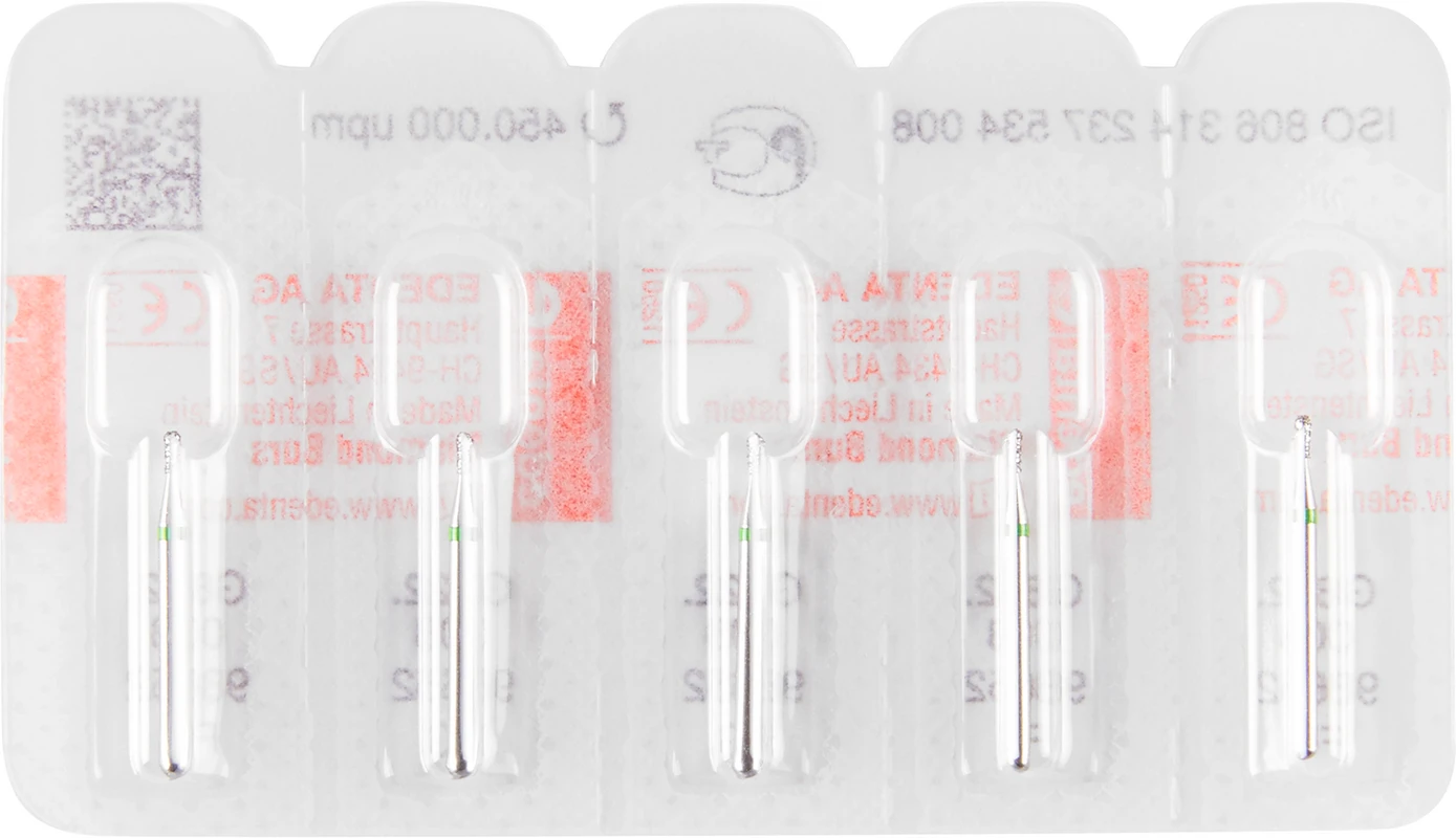 Diamanten 822 Packung 5 Stück grün grob, FG, Figur 237 Birne, 2 mm, ISO 008