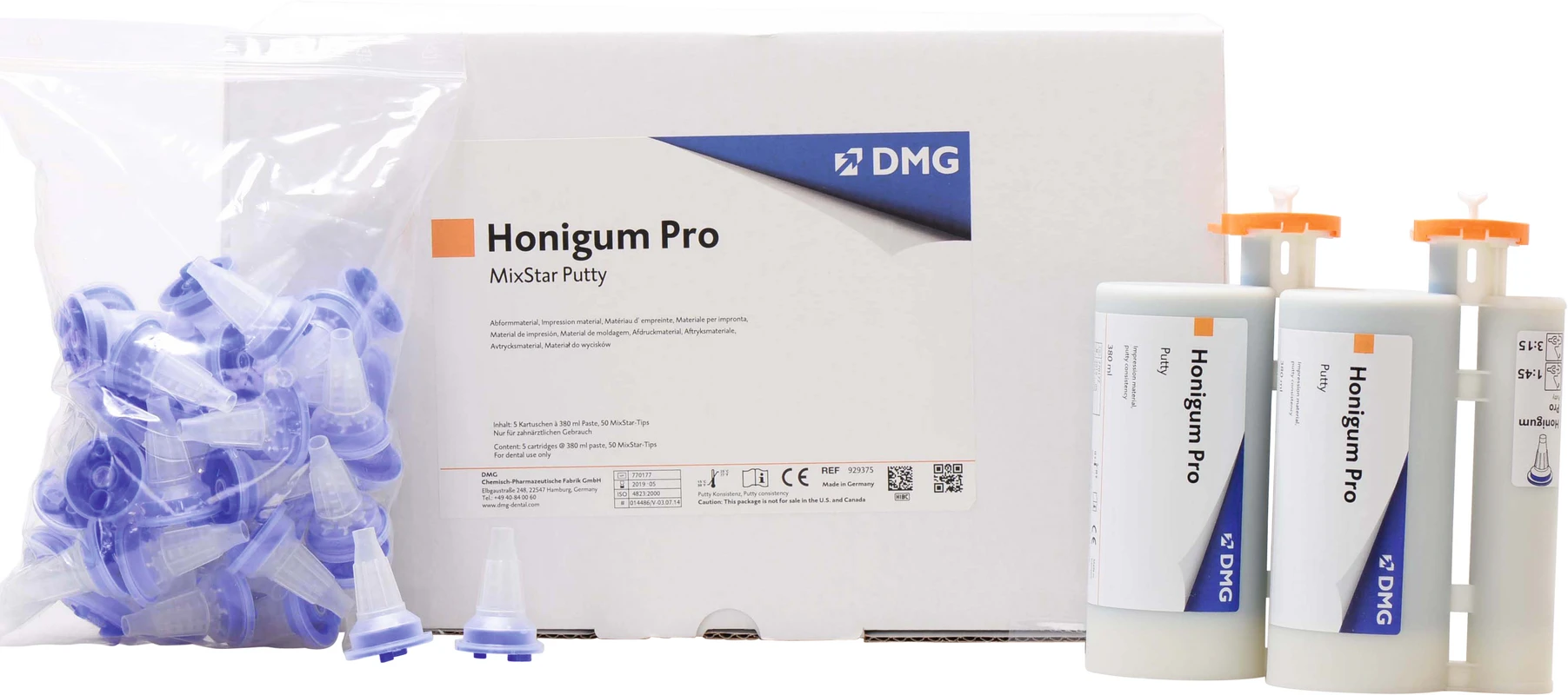 Honigum Pro Putty Vorteilspackung 5 x 380 ml Doppelkartusche, 50 MixStar-Tips
