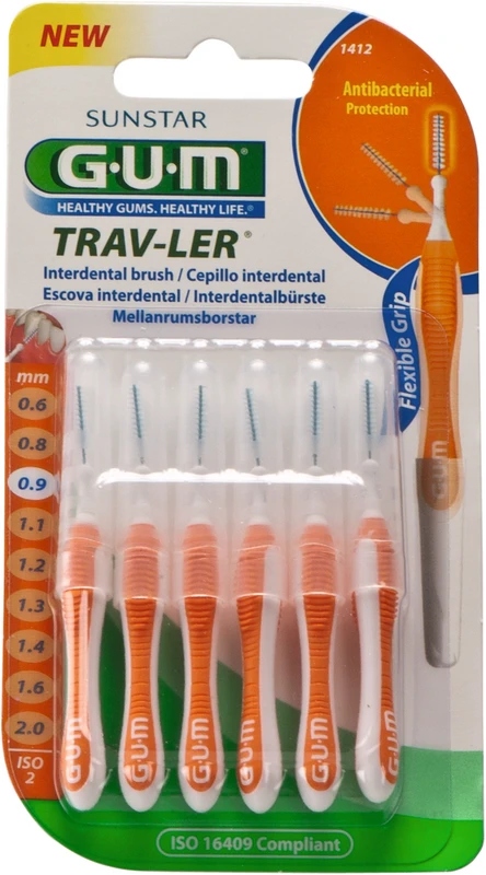 GUM® TRAV-LER® Interdentalbürsten Blisterpackung 6 Stück Kerze, orange, Ø 0,9 mm
