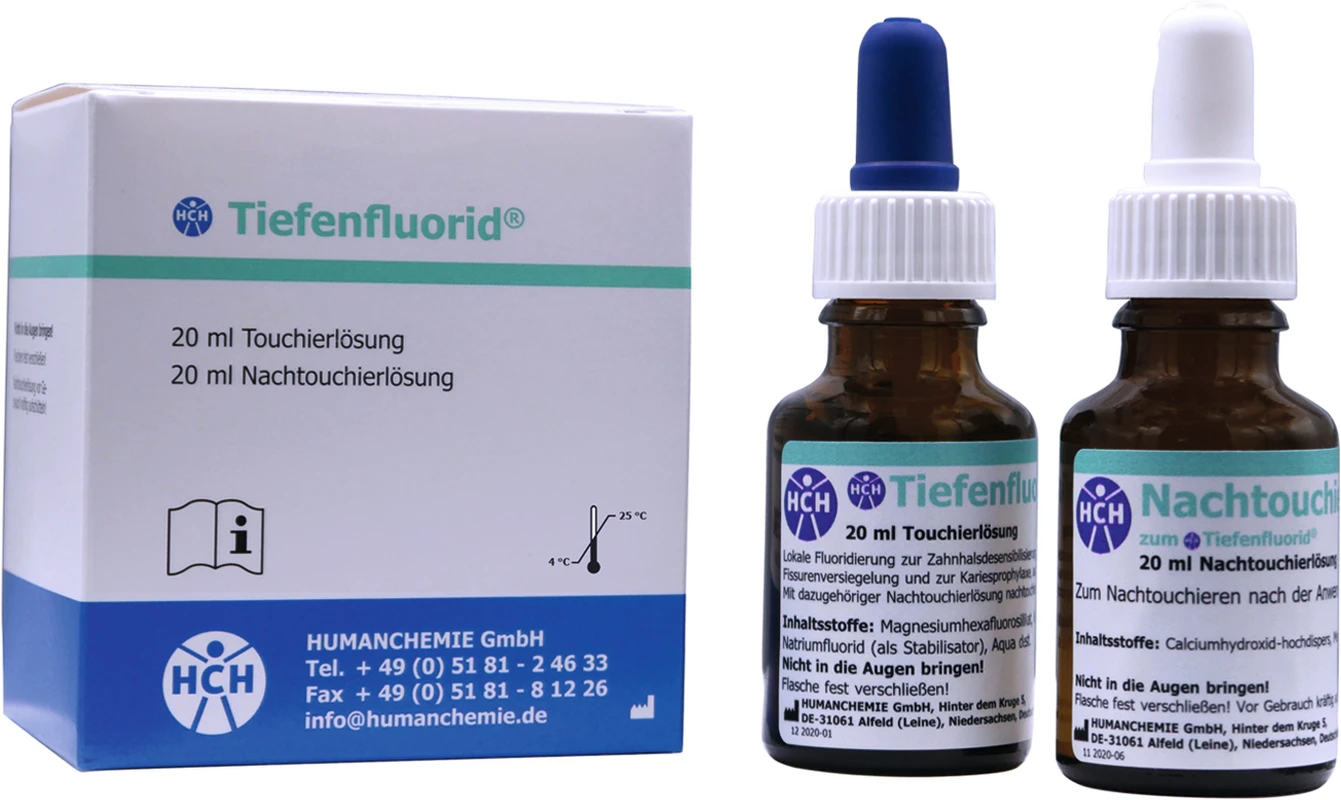 Tiefenfluorid® Großpackung 20 ml Touchierlösung, 20 ml Nachtouchierlösung Tiefenfluorid® HUMANCHEMIE