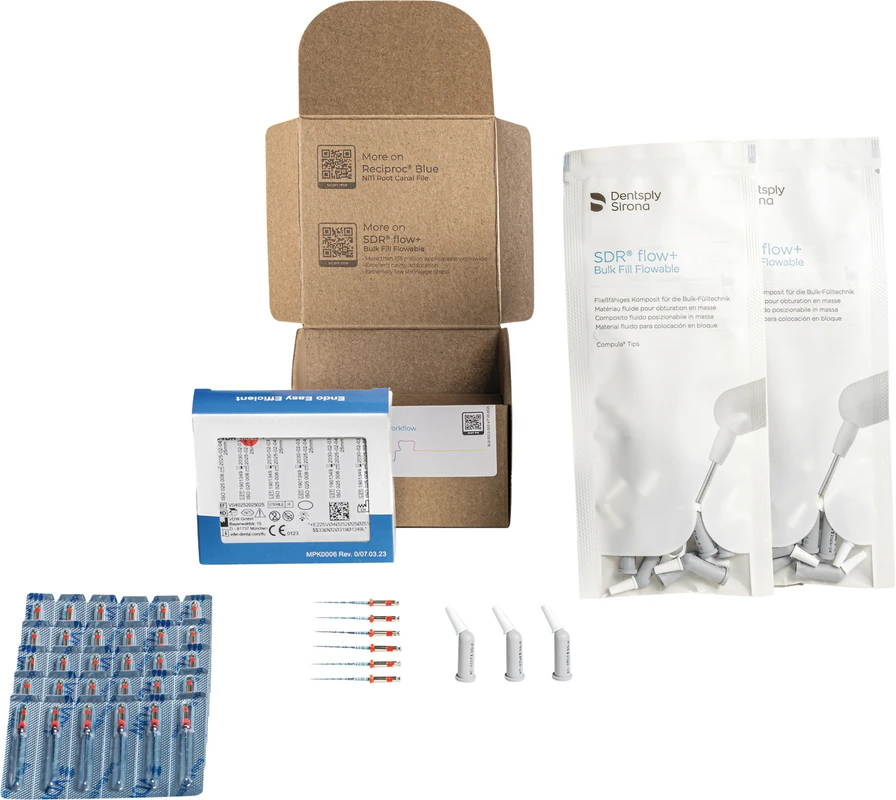 Reciproc® Blue und SDR® flow+ Kit Kit 5 x 6 Reciproc Blue Feile 25 mm, 30 x 0,25 g SDR flow+ Compule universal