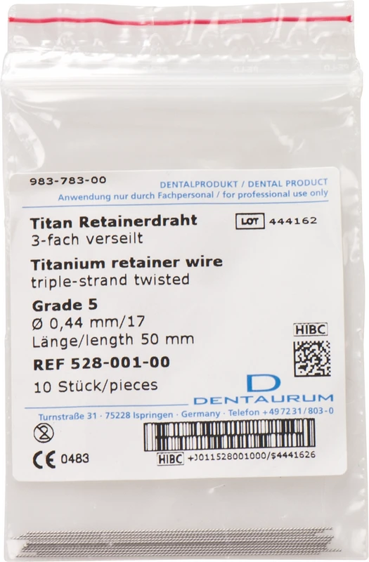 Retainerdraht Packung 10 Stück 3-fach verseilt, Grade 5, &Oslash; 0,44 mm, Titan