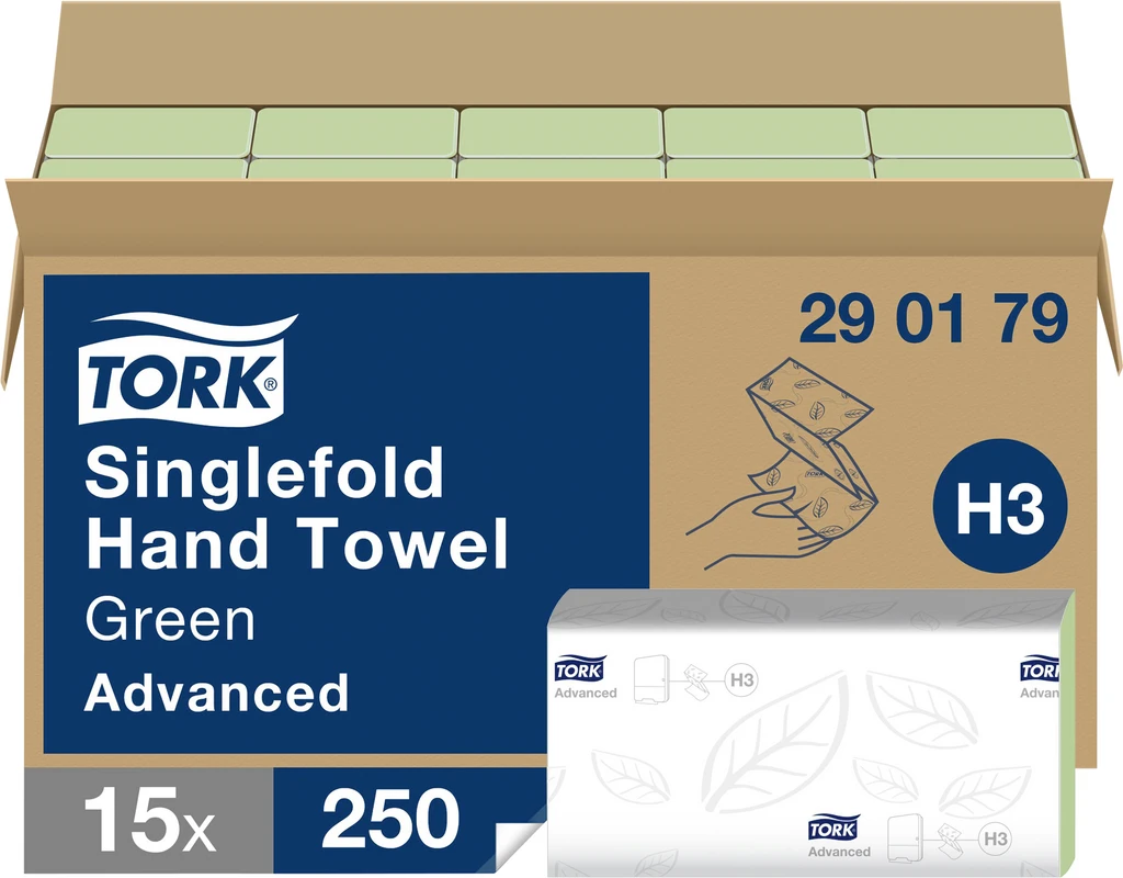 TORK® Zickzack Handtücher (V-Falz) H3 System Karton 15 x 250 Stück 2-lagig, grün, 24,8 x 23 cm
