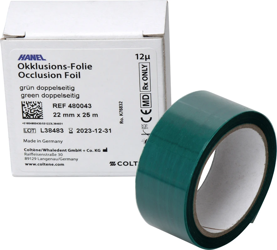 HANEL Occlusions-Folie, doppelseitig 12 µm Rolle 25 m grün, 22 mm breit