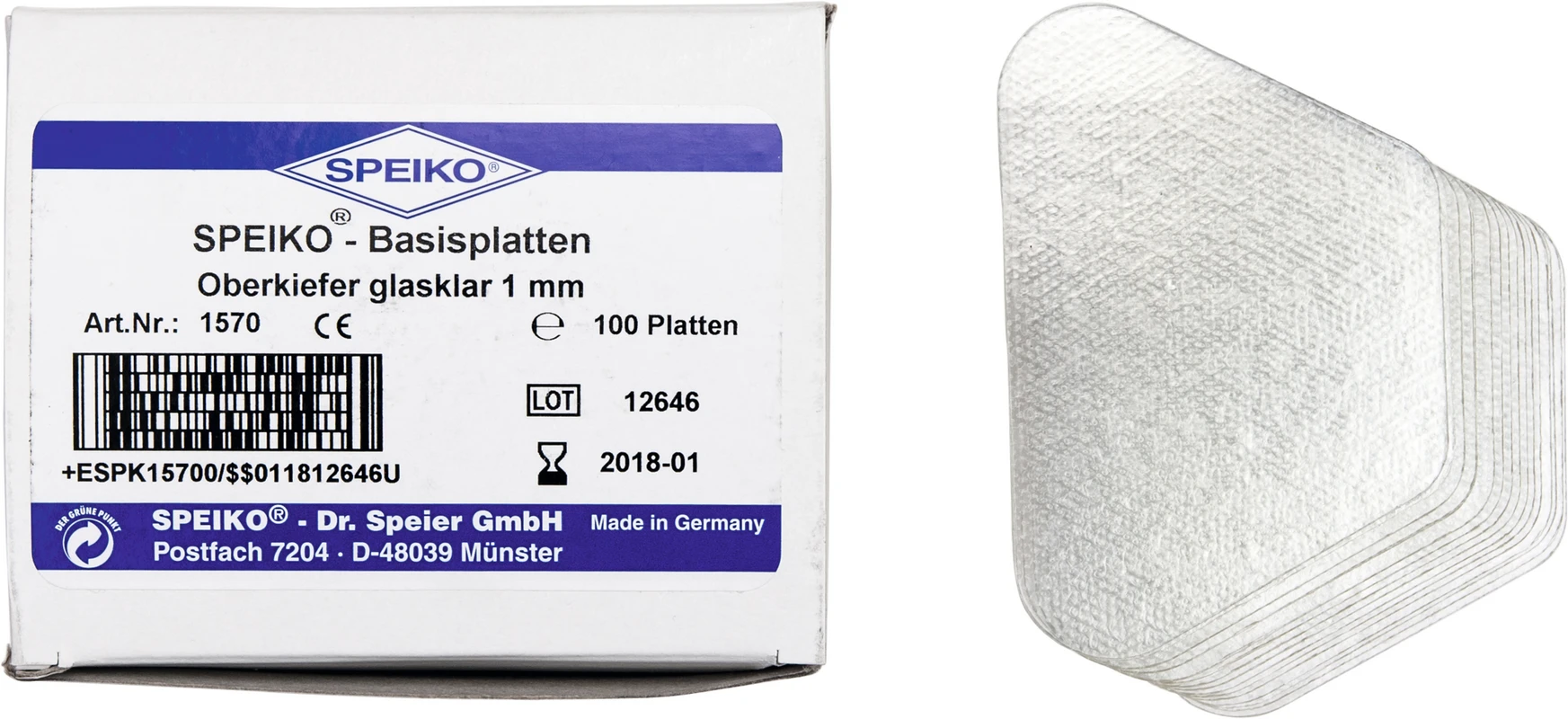 SPEIKO® Basisplatten Laborpackung 100 OK Stück glasklar, 1 mm
