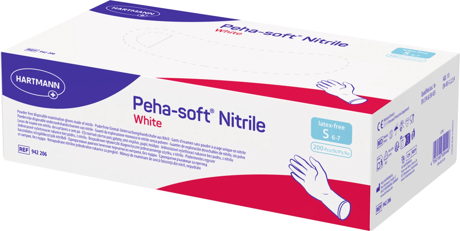Peha-soft® nitrile white Packung 200 Stück puderfrei, weiß, S