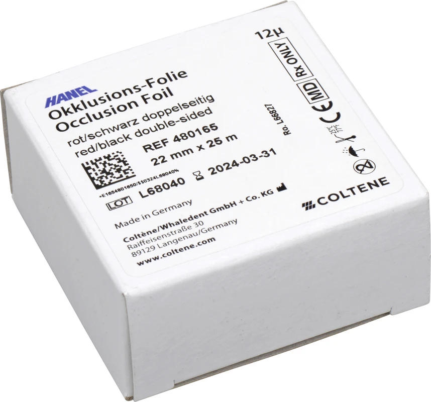 HANEL Occlusions-Folie, doppelseitig 12 µm Rolle 25 m rot/schwarz, 22 mm breit