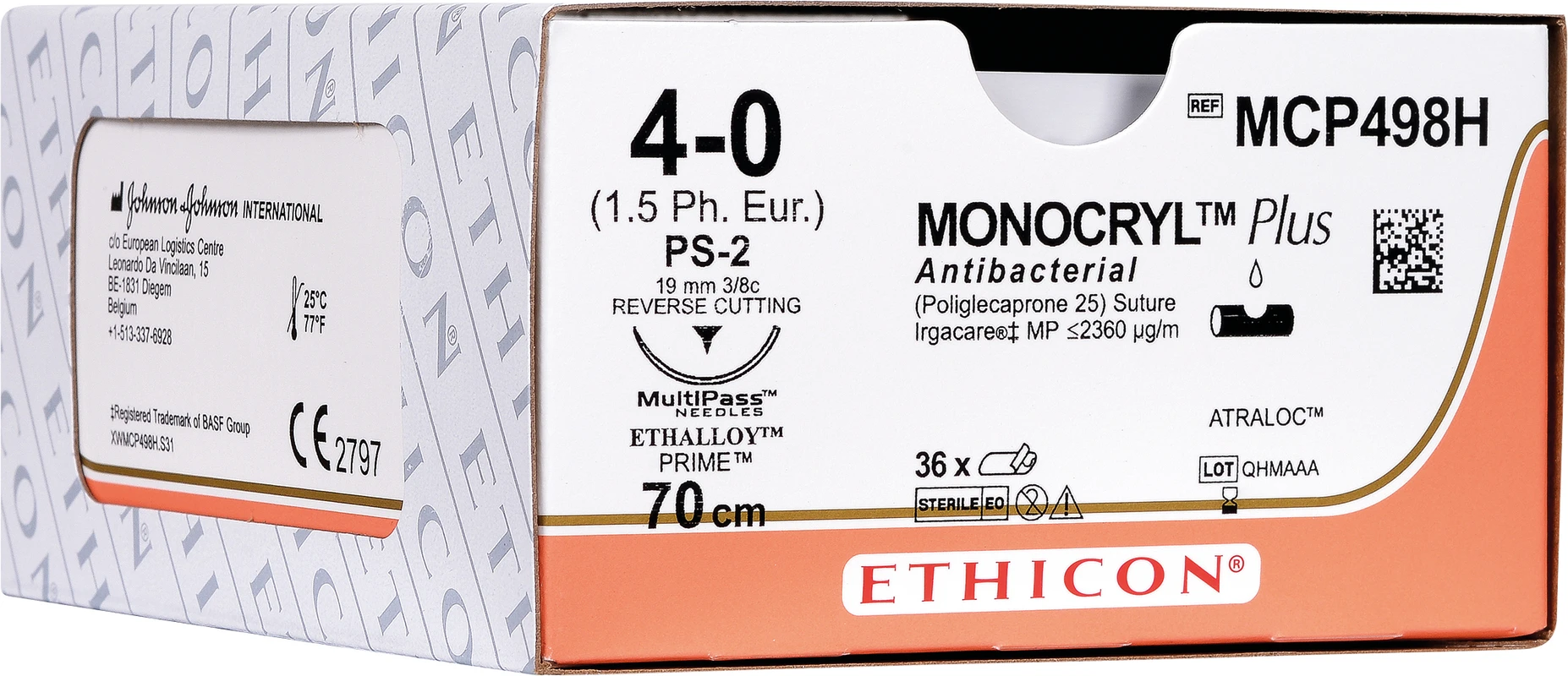 MONOCRYL PLUS Packung 36 Stück violett, 70 cm, RB1 PLUS, 1/2 Kreis, Rundkörper, flach, 17 mm, USP 5/0