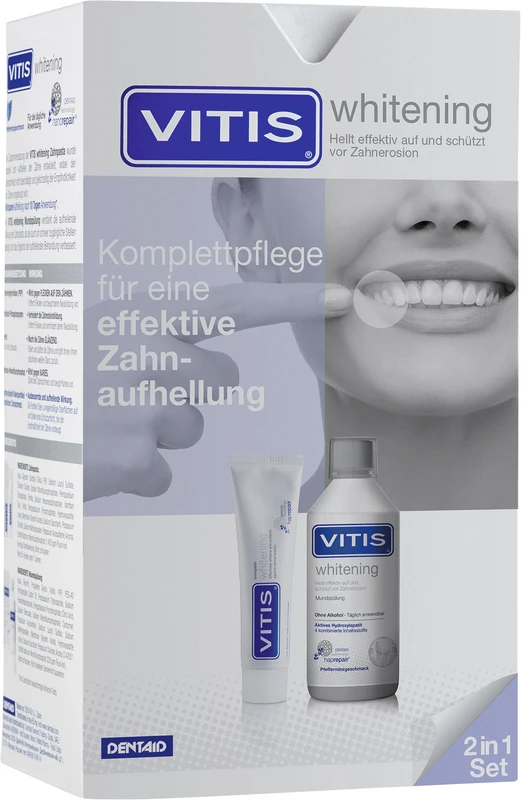 VITIS® whitening Zahnpasta Set 2in1 100 ml Zahnpasta, 500 ml Mundspülung