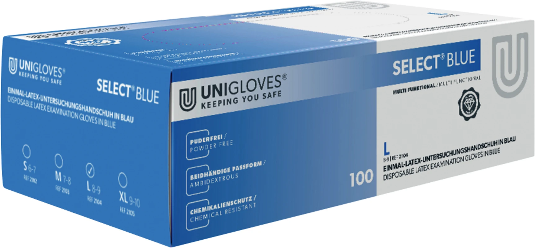 SELECT® BLUE Packung 100 Stück puderfrei, blau, L