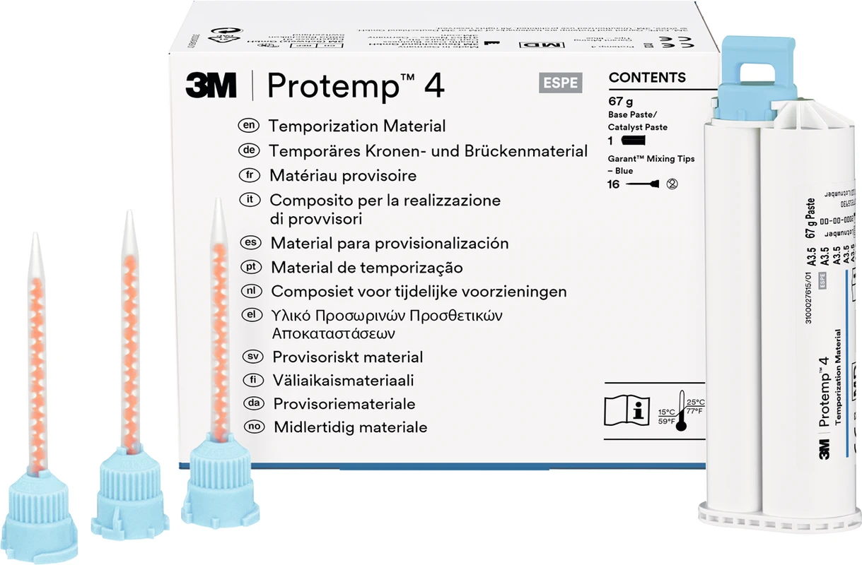 Solventum™ Protemp™ 4 Packung 50 ml Kartusche A3,5, 16 Mischkanülen blau