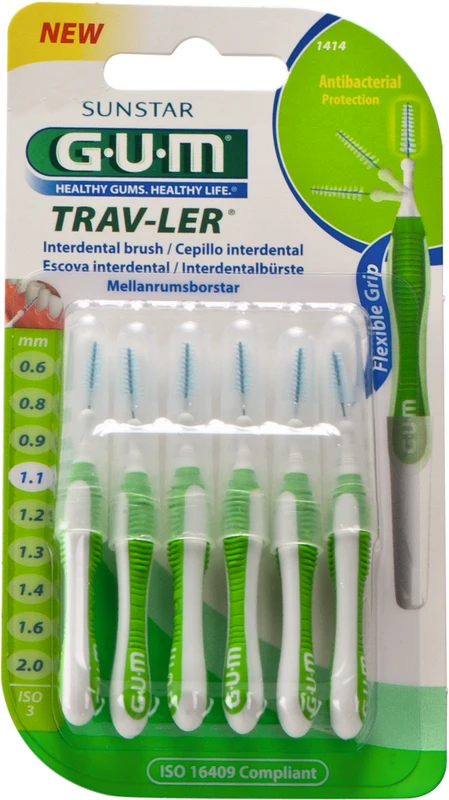 GUM® TRAV-LER® Interdentalbürsten Blisterpackung 6 Stück Tanne, grün, Ø 1,1 mm