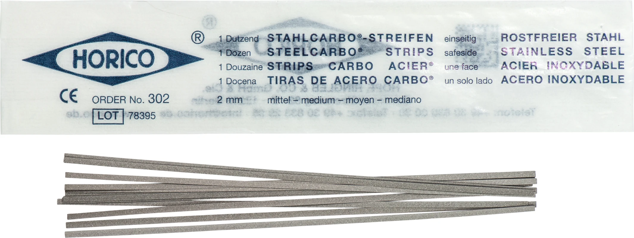 Stahlcarbo® Streifen Packung 12 Stück, einseitig, 2 mm breit, Stärke 0,1 mm