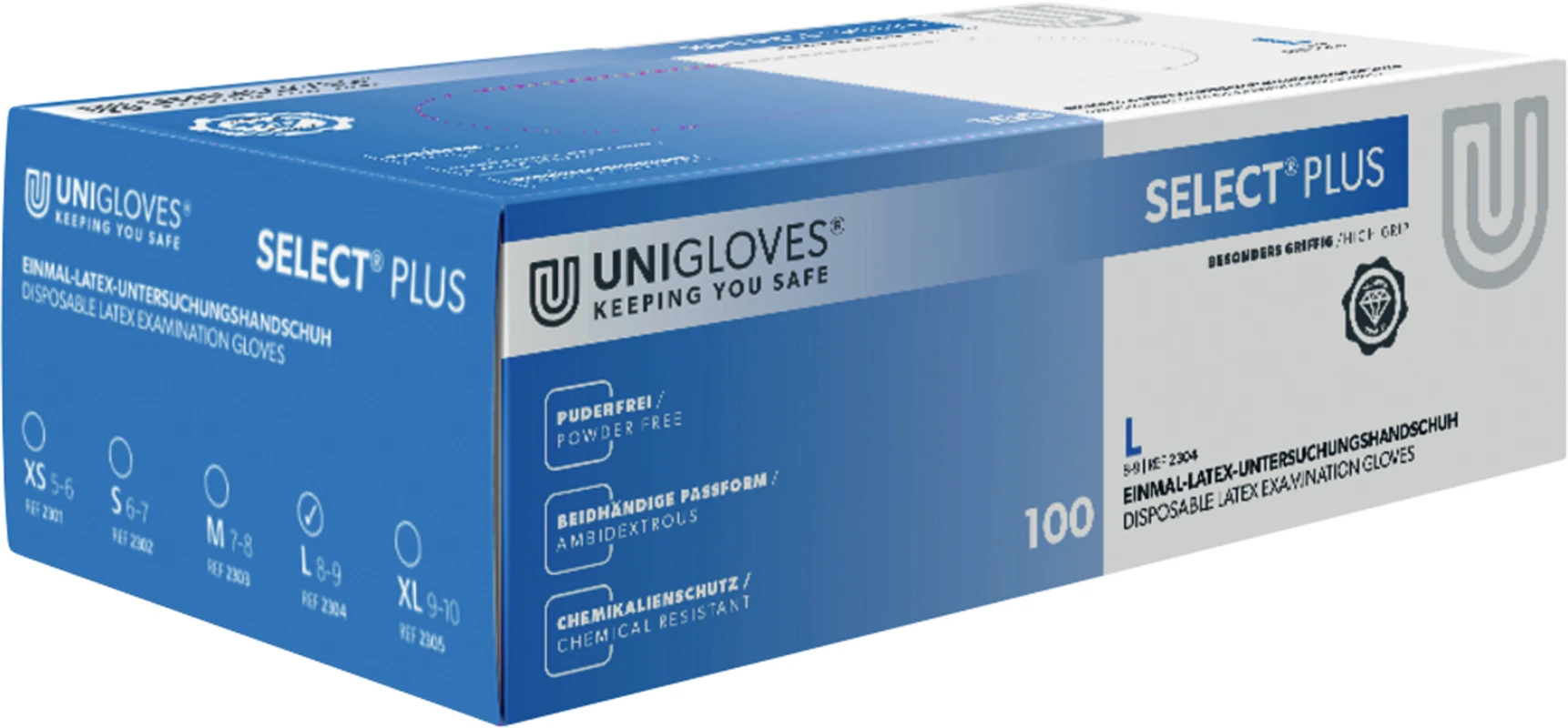 SELECT® PLUS Packung 100 Stück puderfrei, naturlatex, L