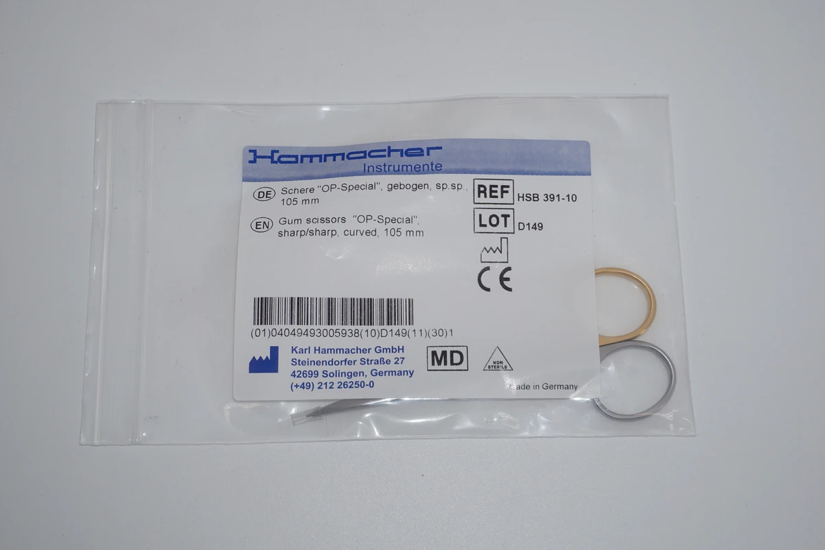 Zahnfleischscheren Spezial Stück HSB 391-10, 105 mm, gebogen
