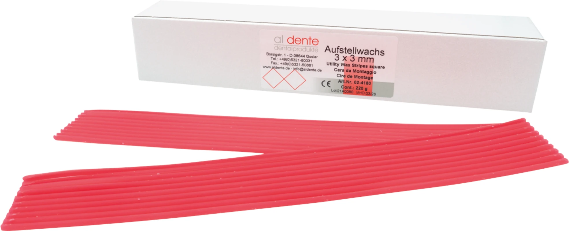 Aufstellwachs Packung 220 g Stripes 3 x 3 mm, rot