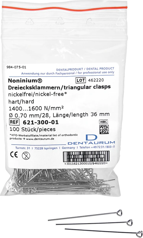 Noninium® Dreiecksklammer Packung 100 Stück Ø 0,7 mm Noninium® Dreiecksklammer Dentaurum