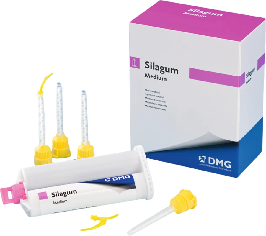 Silagum Medium Packung 2 x 50 ml Doppelkartusche, 12 Automix-Tips, 12 Intraoral-Tips