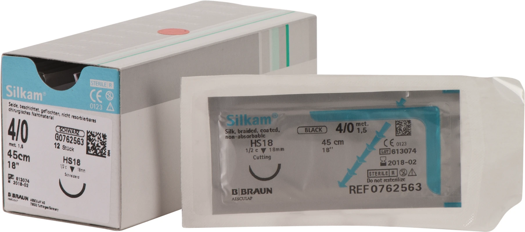 Silkam® Packung 12 Stück schwarz, 45 cm, HS18, 1/2 Kreis, schneidend, 18 mm, USP 4/0