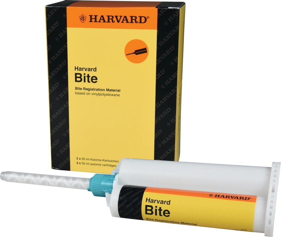 Harvard Bite Packung 2 x 50 ml Doppelkartusche Vanille, 12 Mischkanülen gelb