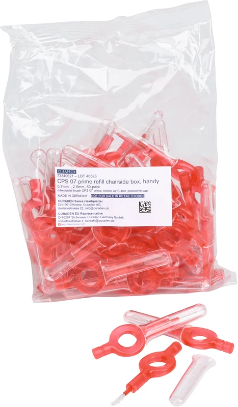 CURAPROX CPS prime handy Beutel 50 Stück 07 rot, Ø 2,5 mm, vormontiert