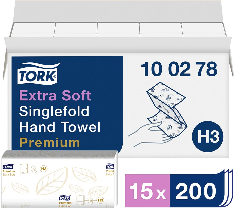 TORK® extra weiche Zickzack Handtücher (V-Falz) H3 System Karton 15 x 200 Stück 2-lagig, extra weich, 23 x 22,6 cm, hochweiß