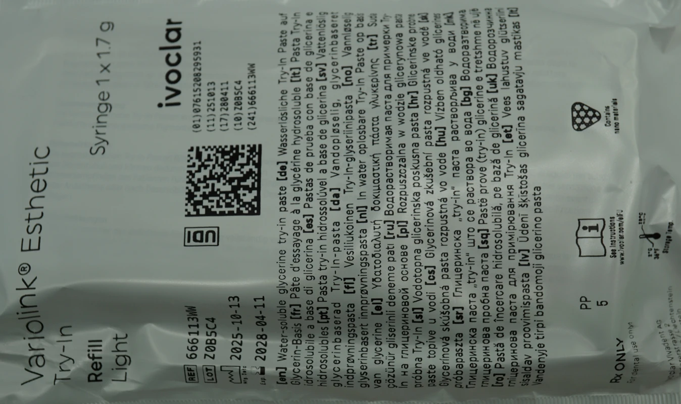 Variolink® Esthetic Refill Packung 1,7 g Spritze Try-In-Paste light