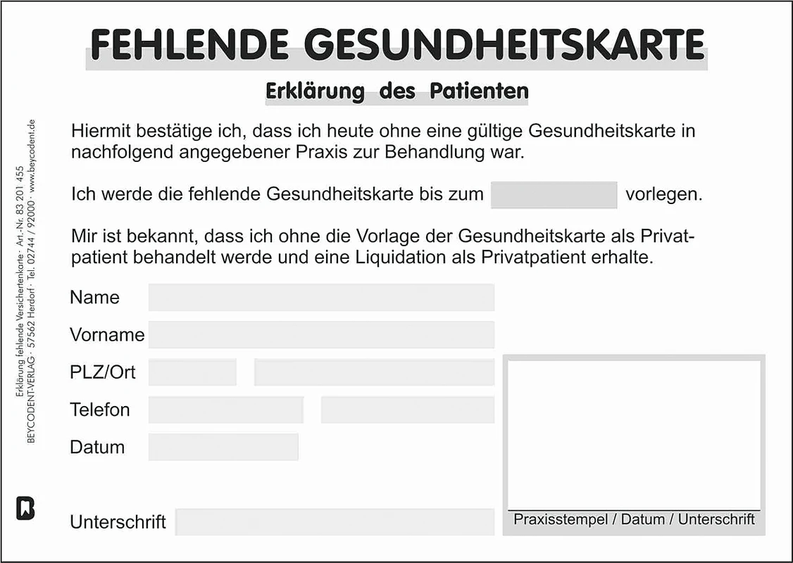 Erklärung fehlende Versichertenkarte Stück 100 Blatt