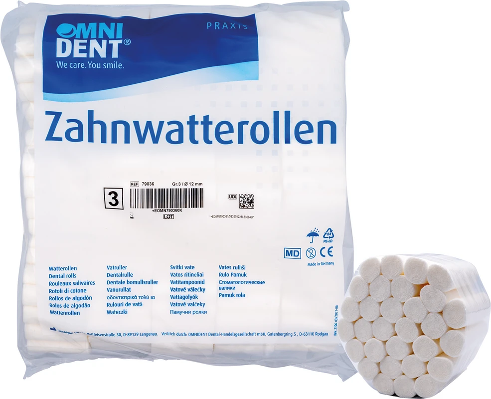 Zahnwatterollen Packung 300 g Ø 12 mm, Größe 3 Zahnwatterollen Packung 300 g Ø 12 mm, Größe 3