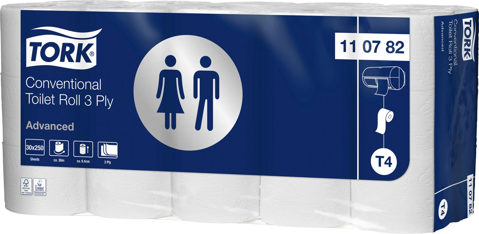 TORK® extra weiches Kleinrollen Toilettenpapier Packung 30 Stück 3-lagig, weich, geprägt, 9,4 x 12 cm, weiß