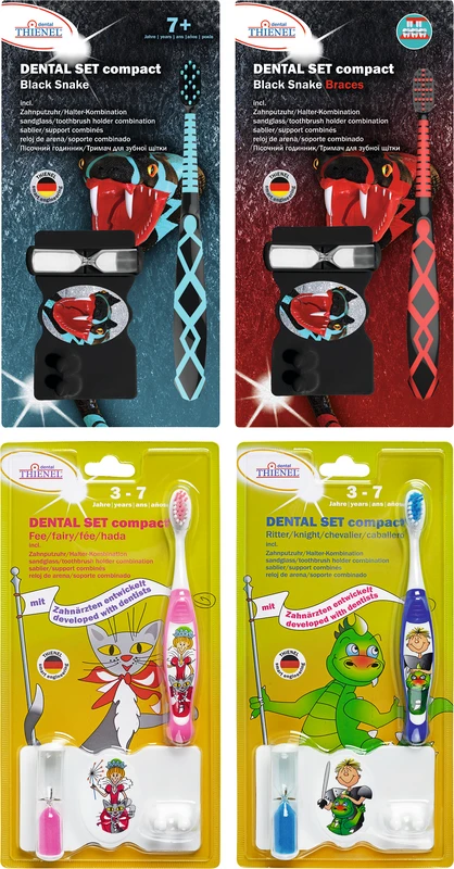 Dental Set compact Packung Fee (1 Zahnbürste, 1 Zahnbürstenhalter mit Zahnputzuhr) pink