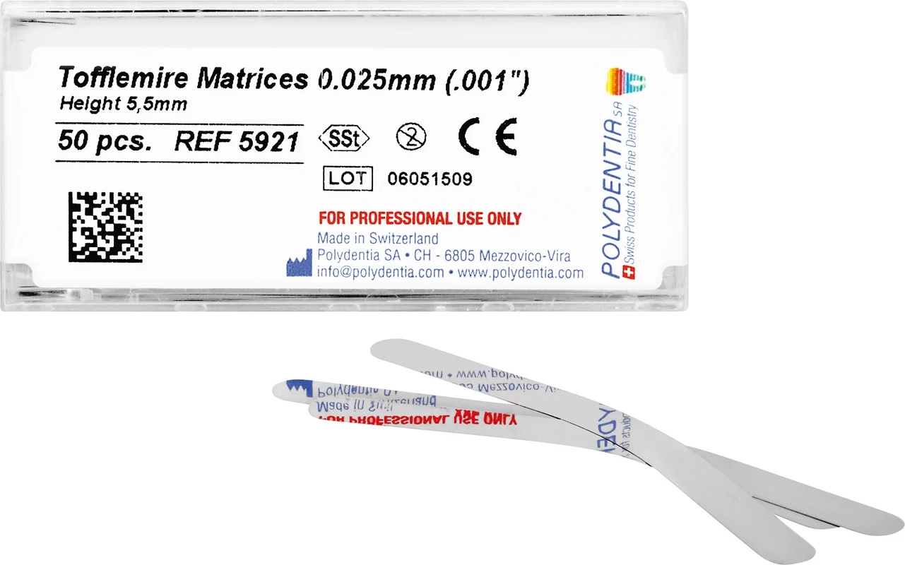 Matrizen nach Tofflemire Packung 50 Stück Höhe 5,5 mm, Stärke 0,025 mm, Prämolar