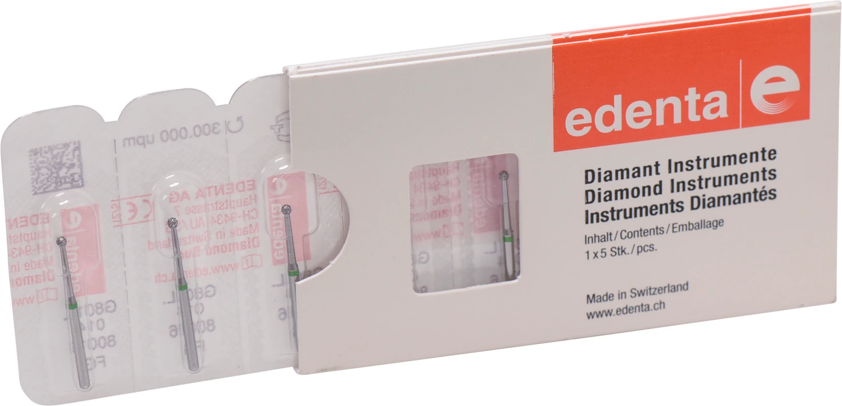 Diamanten 801L Packung 5 Stück grün grob, FG, Figur 697 Kugel lang, ISO 014