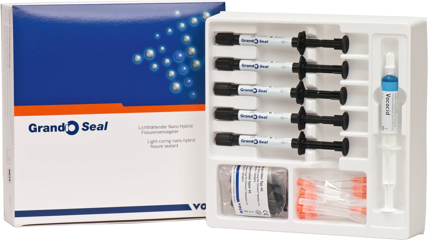 Grandio Seal Set 5 x 2 g Spritze, 5 ml Vococid Gel Spritze, Kanülen Typ 45, Zubehör