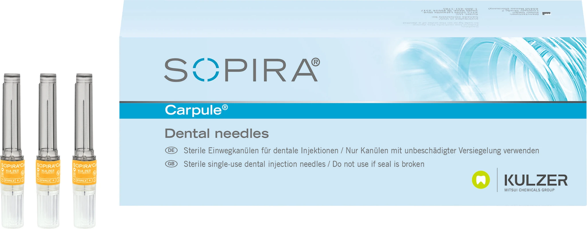SOPIRA® Carpule® Kanülen Refill Packung 100 Stück für 27G, 25 mm, langer Anschliff, orange, Typ Injektion Periapikalisch