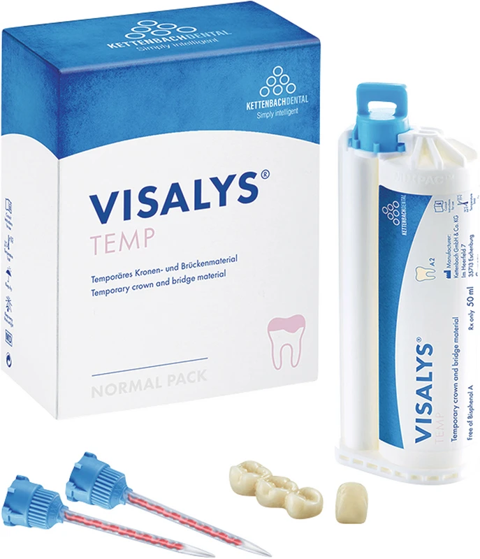 Visalys® Temp Normal pack 50 ml Kartusche A2, 15 Mischkanülen blau-orange Visalys® Temp Kettenbach Dental