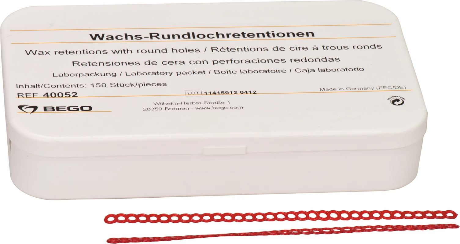 Wachs-Lochretentionen Laborpackung 150 Rundlochretentionen rot