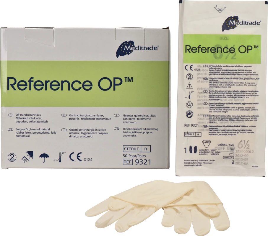 Reference™ OP Packung 50 Paar gepudert, natur, Größe 6,5