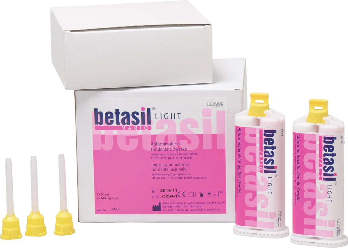 betasil® VARIO LIGHT Großpackung 6 x 50 ml Kartusche light, 36 Mixing Tips gelb