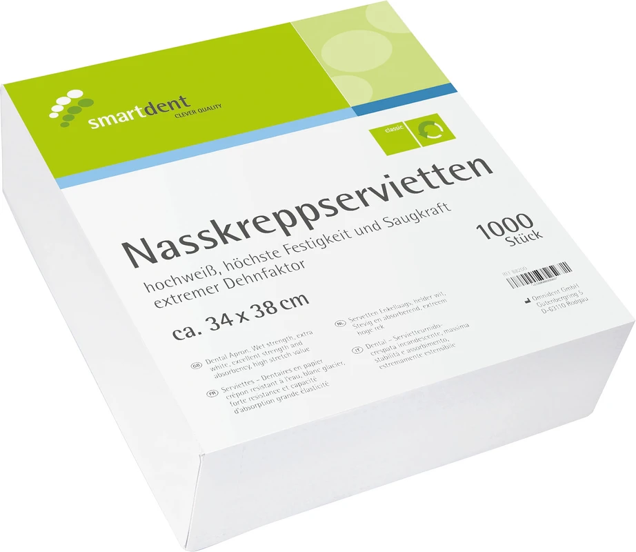 smart Nasskreppservietten Karton 1.000 Stück hochweiß, 34 x 38 cm, 1-lagig smart Nasskreppservietten smartdent
