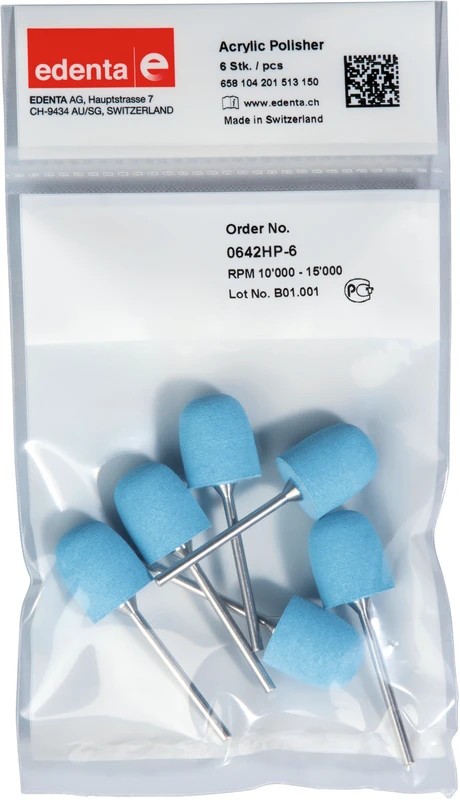 Acrylic Polisher Packung 6 Stück hellblau, HP, Figur 201, 18 mm, ISO 150