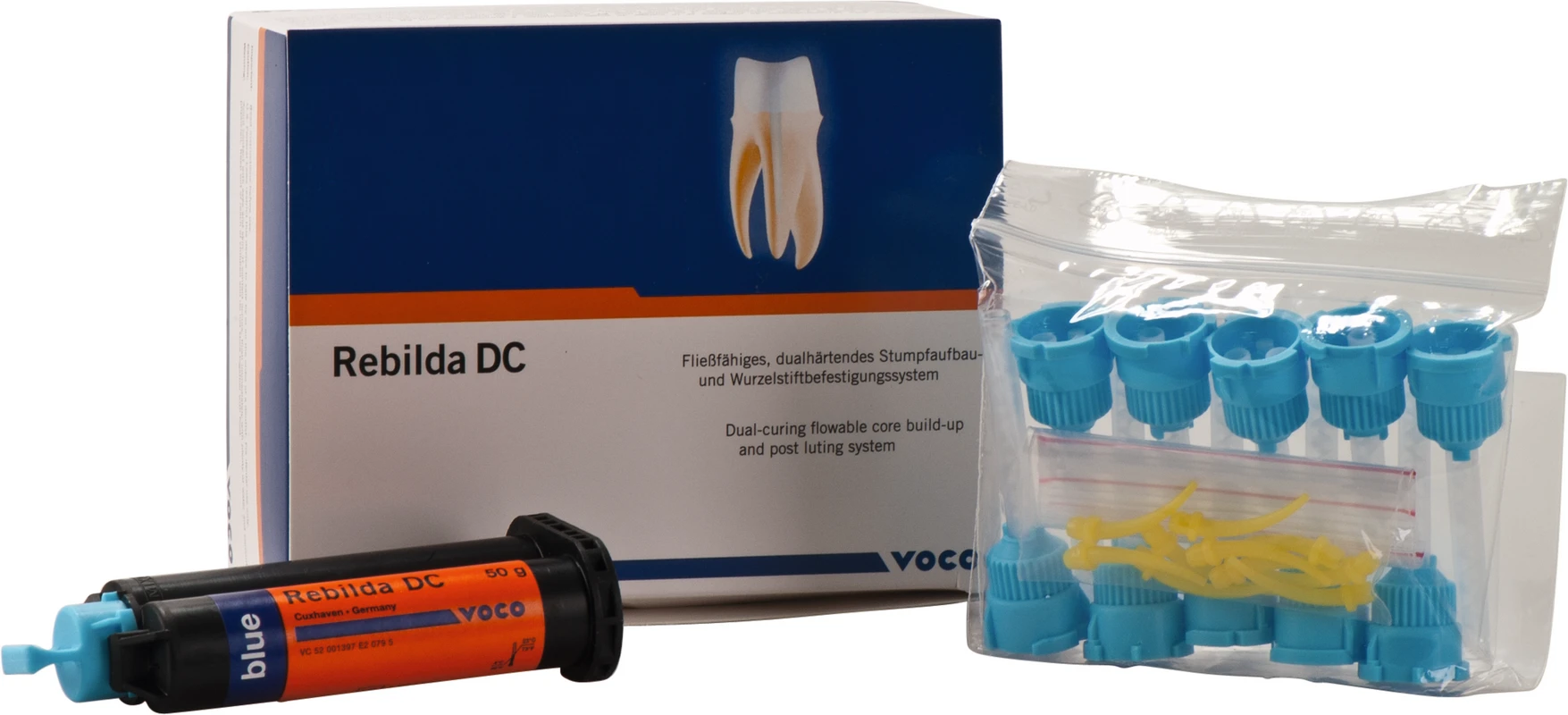 Rebilda® DC Packung 50 g Kartusche blau, Mischkanülen Typ 12, Applikationsaufsätze Typ 3